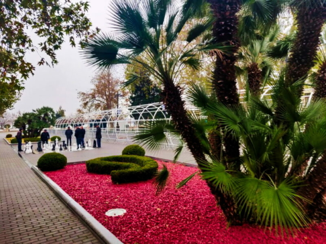 Bulevar en el parque Dənizkənarı Milli, Baku, Azerbaiyán Bulevar en el parque Dənizkənarı Milli, Baku, Azerbaiyán
