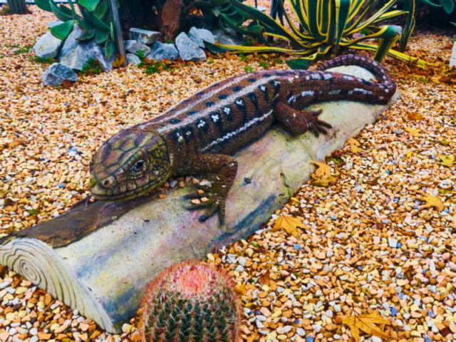 Lagarto de decoración en eñ Bulevar en el parque Dənizkənarı Milli, Baku, Azerbaiyán Lagarto de decoración en eñ Bulevar en el parque Dənizkənarı Milli, Baku, Azerbaiyán